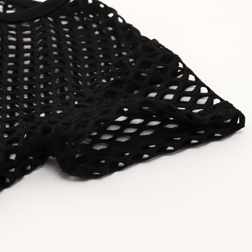 Noomelfish Girls Fishnet Crochet Crop Tops Kids Short Sleeve Mesh Dance T-Shirts Blouse(5-12 Years)3