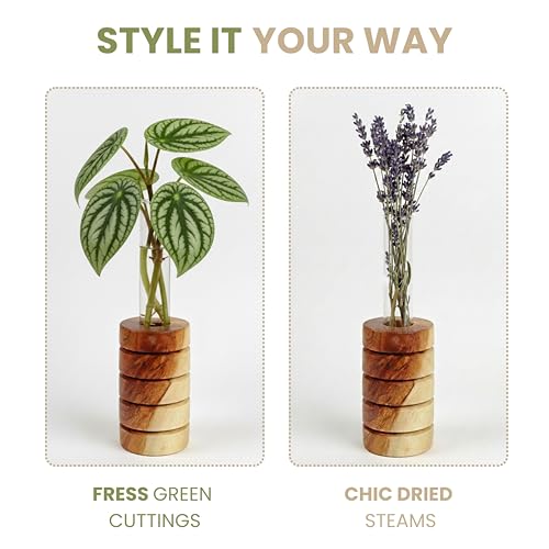 Image of Pilwal's Grooved Wooden Test Tube Vase | Big Test Tube Design for Cuttings & Hydroponics | Minimalist Wooden Planter | Modern Flower Stand | Unique Home Office Decor Gift. (Grooved Design)