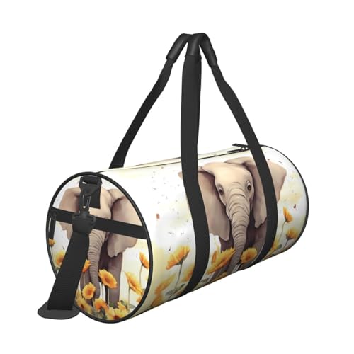 Travel Bag For Women,Elephant And Sunflower Print Personal Item Duffle Bags,Weekend Travel Duffel Tote Bag,Travel Sport Gym Bag For Men,Airplane Travel Essentials For Flying3