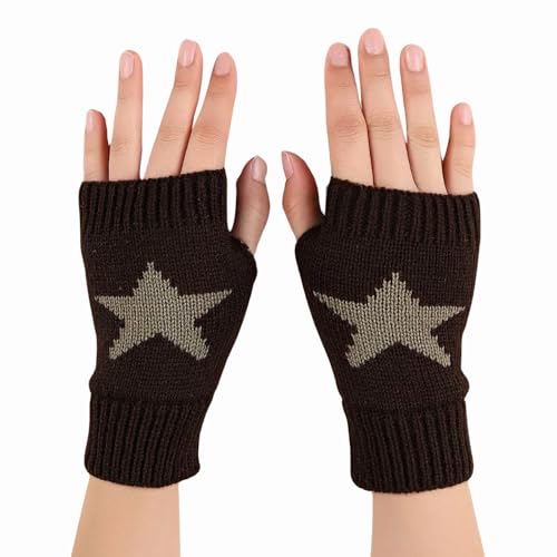 yolrdiw Womens Therian Star Fingerless Gloves Wrist Length Knitted Mitten for Y2K Emo Grunge Punk Goth Accessories