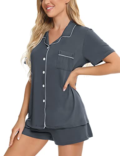 Image of SWOMOG Womens Button Down Pajamas Set Short Sleeve Sleepwear Bride Soft Pj Lounge Sets XS-3XL