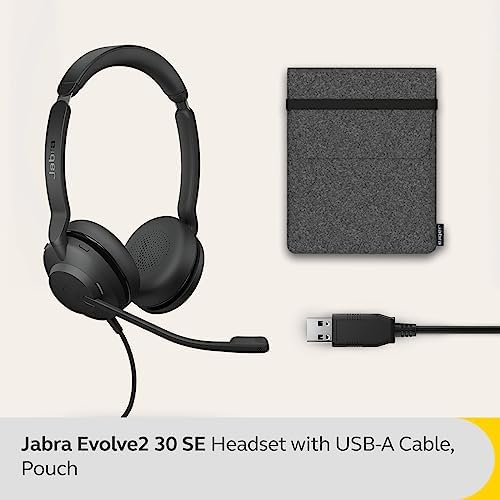 Jabra Evolve2 30 SE – Kablolu stereo kulaklık, gürültü azaltma ve 2 mikrofon teknolojisi – USB-A kablosu dahil – tüm önde gelen Unified iletişim platformları ile kullanılabilir – Siyah - Görsel 2