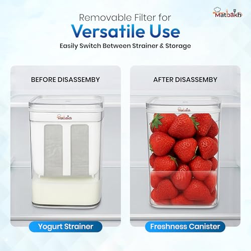 Image of Curd Strainer for Thick Curd & Greek Yogurt | 1100ml BPA-Free Hung Curd Maker | Heavy Duty Yogurt Filter for Labneh & Dahi