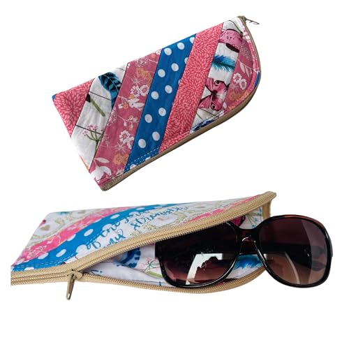 Handmade Fabric Soft Sunglasses case with zipper closure, Eye Glasses pouch, Gift for her, Quilted Glasses Case, Sunglasses Sleeve, Eyeglasses holder (stripe-multicolor)