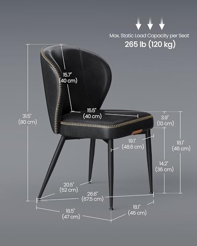 Image of VASAGLE Dining Chairs Set of 2, Upholstered Kitchen Chairs | Synthetic Leather with Stitching, Mid-Century Modern, Easy Assembly, Living Room Lounge, Ink Black
