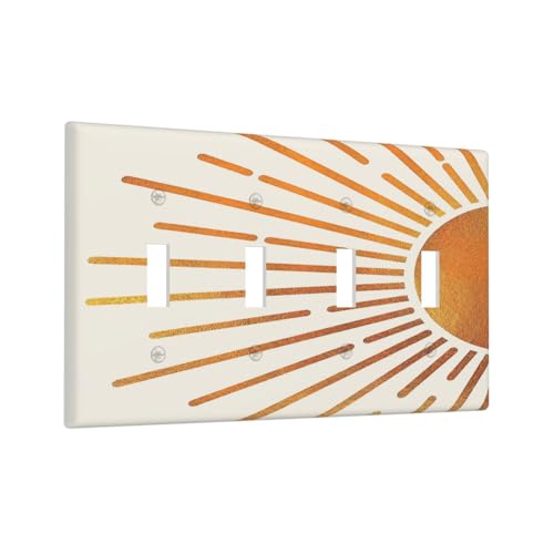 Decorative Light Switch Plate Covers Mid Century Gold Sun Boho Sunrise 4 Gang Light Switch Cover Plate Quad Toggle Wall Plate Switch Plate Cover for Bedroom Home Decor