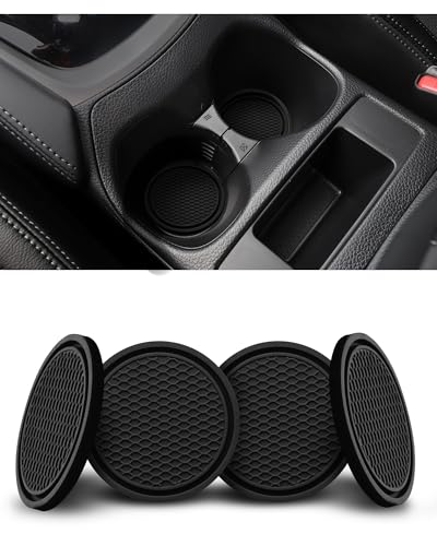 4 Pack Car Cup Coasters, Universal Non-Slip Silicone Cup Holder Inserts, Car Interior Accessories, Black