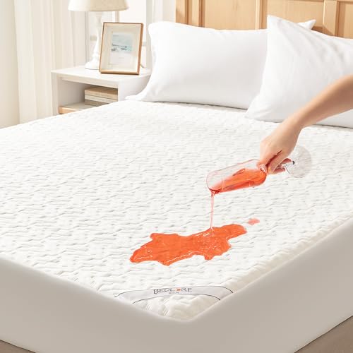 BEDLORE Matratzenschoner 160x200 cm wasserdichte atmungsaktive Matratzenauflage mit 40 cm Tief-Taschen Oeko-TEX Zertifiziert geräuscharm und elastisch (Weiß)