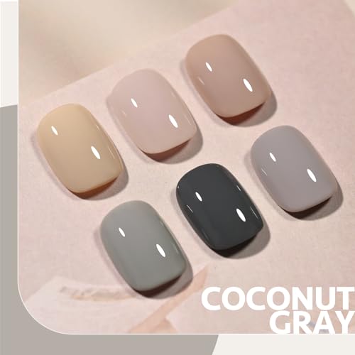 Image of GAOY Gray Gel Nail Polish Set, 6 Colors Nude Brown Beige Soak Off UV Light Cure Gel Polish Kit for Salon and Nail Art DIY at Home