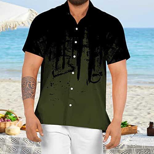 Sleeve Summer Down Spring Tropical Shirts Mens Casual Beach Short Casual Button Floral Men Shirts Big And Tall (Army Green, M) #TOP1