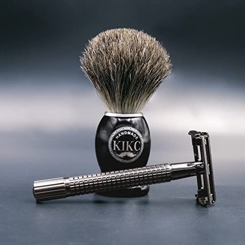 Kikc Handmade Shaving Brush - 100% Pure Badger Hair And Black Wooden Handle, Can Be Used With Safety Razor, Straight Razor, Barber Salon Tool. #TOP2