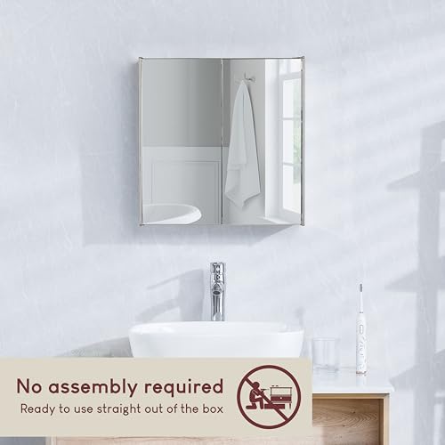 Bath Vida Tiano - Armario de baño de Doble Puerta con Espejo montado en la Pared, Acero Inoxidable Moderno - imagen 3