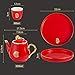 Imagen de Juego de té de 8 piezas de China Juego de té para adultos Juego de vajilla de boda roja con bandeja de té Decoración de regalo de boda