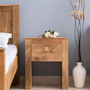 Furniselan Solid Wood Bedside Table for Bedroom | Bed Side Drawers Cabinet | (Natural Finish) (Natural Finish)