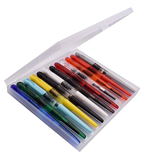 Jinhao Swan Fountain Pen Extra Fine Nib Disposible Pen Set Of 12 Pcs, Transparent Diversity Color Pen Case With Refillable Converters #TOP2