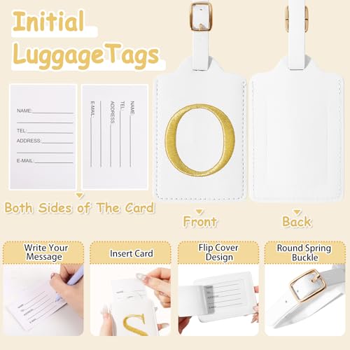 Image of Initial Letter Luggage Tags for Suitcases, Personalized Embroidered Letter Luggage Bag Suitcase Identifier Name Tag, Cute PU Leather Travel Luggage Tags, Bag Tags for Luggage Handbags(White O)