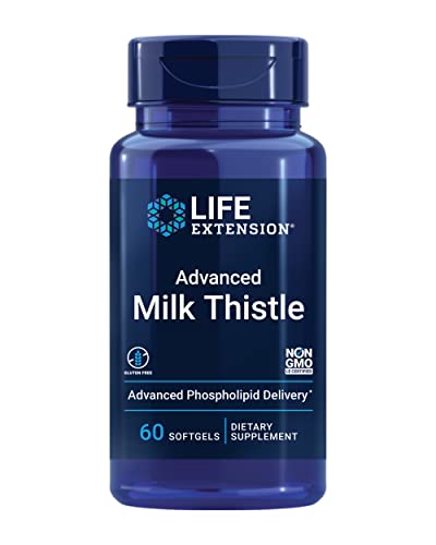 Life Extension Advanced Milk Thistle silymarin silybin phospholipids Promotes Healthy Liver Function Gluten-Free Non-GMO 60 softgels