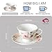 PRECITIME Floral Porcelain Tea Cup Set of 6 (12-Piece), 6 Cups & 6 Saucers with Rose Pattern, 6oz Scalloped Edge Coffee Cups, Dishwasher & Microwave Safe, Elegant Gift