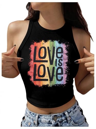 Pride Crop Tops for Women Love Graphic Tanks Rainbow Sleeveless Tops LGBT Workout Vest Shirt