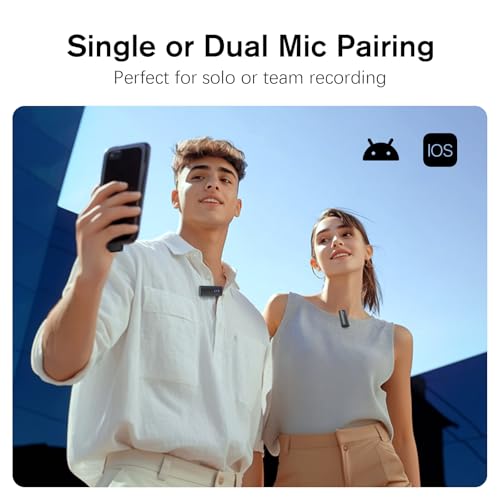 Rythflo Wireless Lavalier Microphone for iPhone/Android/iPad (2 TX + 2 RX + Charging Case), Mini Mic with Noise Reduction, 22H Battery, 131ft Range, Lapel Microphone for Video Recording, Vlog - Thumbnail 2