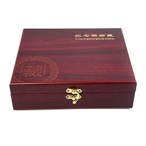 feeilty Caja de almacenamiento para monedas, 30 unidades, redonda, de madera, colección