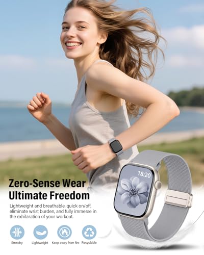 Image of Stretchy Band Compatible with Apple Watch Bands 40mm 38mm 41mm 42mm 44mm 45mm 46mm 49mm Women Men,Strong Magnetic Clasp Elastic Sport Strap for iWatch Series 11 10 9 8 7 6 5 4 3 2 1 Ultra SE /Gray
