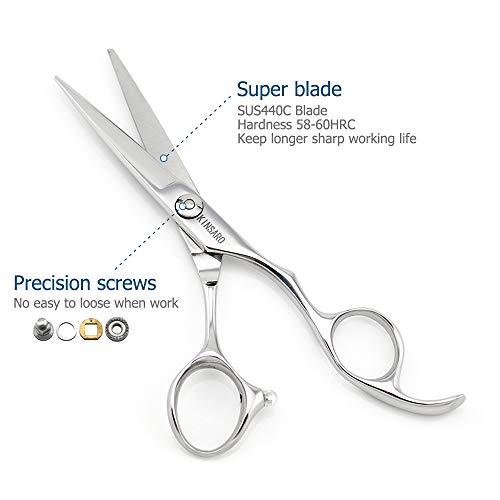 5.5" Barber Hair scissors Professional Hair Cutting Shears 440C Hair Cutting Scissors Shears Haircut Scissors Silvery Convex Blades KINSARO for Hairdresser Barber or Home Use - Thumbnail 4