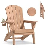 Plawdlik Folding Adirondack Chair with Cup Holder, Teak