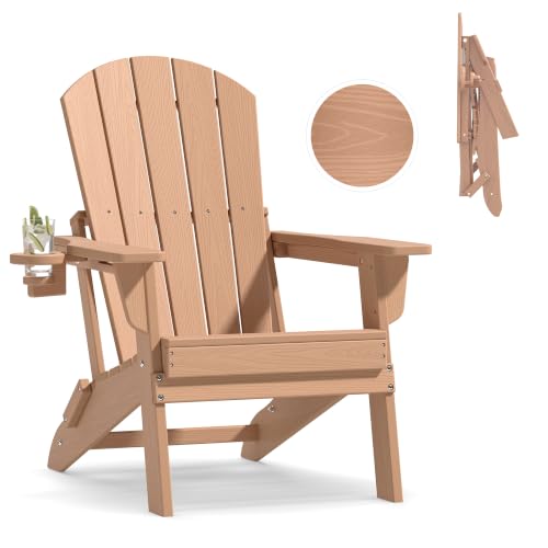Plawdlik Folding Adirondack Chair with Cup Holder, Teak