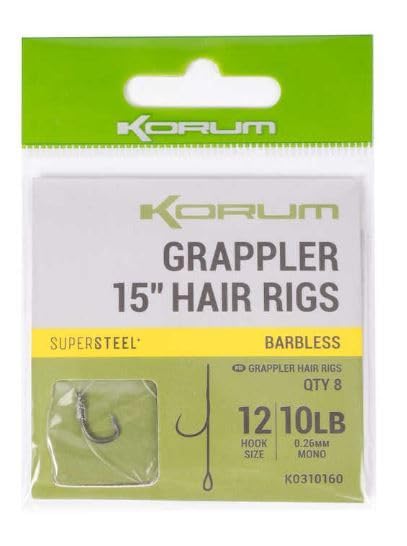Korum Korm Grappler Hair Rigs Qty 8 (15, 14 Barbless)