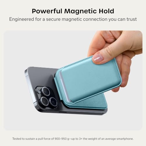 Image of Satechi Magnetic Magsafe Wallet, Double Flap Stand Card Holder, 4 Slots with Front NFC Pass-Through, Adjustable Phone Attachment for iPhone 17 /16 /15 /14 /13 /12, Travel Accessory, Light Blue, 4.13 x 2.6