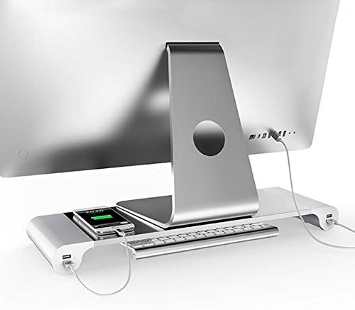 Aluminum Alloy Desktop Monitor Stand Space Bar Non-Slip Laptop Stand Riser with 4-Ports USB Charging for iMac, MacBook Pro, Air (US) image 4
