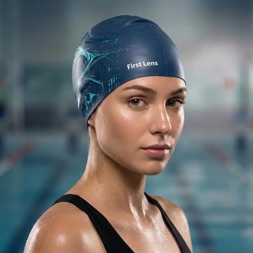 Image of First Lens Waterproof Silicon Swimming Cap for Men and Women, for Unisex, for Adult & Girls, for Womens Hairs & Mens Short Hair Silicone Swimming Cap