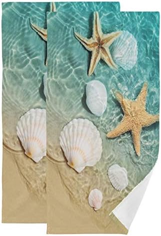Bolaz Hand Towels,2 Pack Starfish Seashell On Beach Soft Luxury Towel for Bathroom Kitchen, Beach
