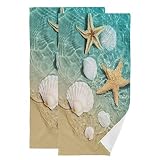 Bolaz Hand Towels,2 Pack Starfish Seashell On Beach Soft Luxury Towel for Bathroom Kitchen, Beach