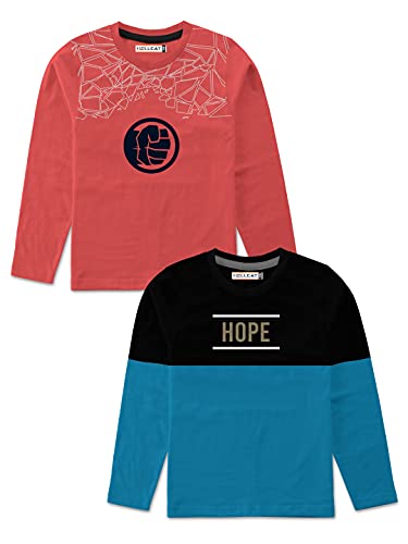 Image of HELLCAT Boys Full Sleeve Round Neck Cotton Tshirt -Combo Pack of 2