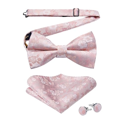 HISDERN Pink Bow Ties for Men Floral Pre-Tied Bow...