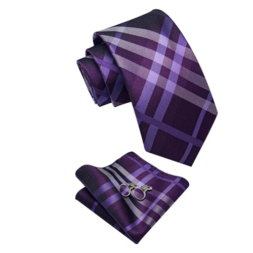 Image of YourTies Striped Plaid Ties for Men Silk Formal Necktie Set | 3.15 inch(8cm) Woven Jacquard Mens Ties with Necktie Pocket Square Cufflink Tie Clip Lapel Pin for Wedding Business Party