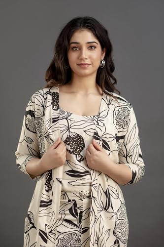 Image of Women's Printed Nightsuit Pajama with Top with Long Gown Lightweight Soft & Comfy Sleepwear for Girls & Women