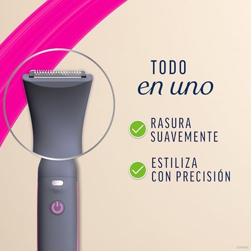 Veet Recortadora Todo en Uno, Bikini y Cuerpo Completo, Cara y Cejas, Rasuradora Mujer Zona Íntima Resistente al Agua, Con 2 Cabezales y 4 Peines para precisión, con Cargador USB - imagen 3