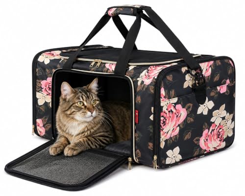 Image of KIKA Pets AeroNest Cat Bag Carrier | Small Dog Puppy Bag Carrier | Large Size (20 x 12 x 12 inches), French Peony Print