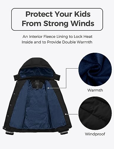 wantdo Puffer Coat for Boys Thicken Winter Jacket Waterproof Snow Coat with Hood Black 8