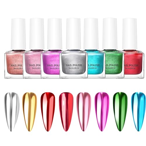 Juego de esmalte de uñas de gel – Colores espejo esmalte de uñas | Neón de secado rápido 8 colores Kit de esmalte de uñas | suministros de arte para manicura de uñas en casa salón de bodas