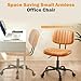 Sweetcrispy Small Office Desk Chair - Armless PU Leather with Comfy Lumbar Support, Height Adjustable Rolling Swivel Task for No Arms, for Adult, Student, Bedroom, Home, Vanity, Brown