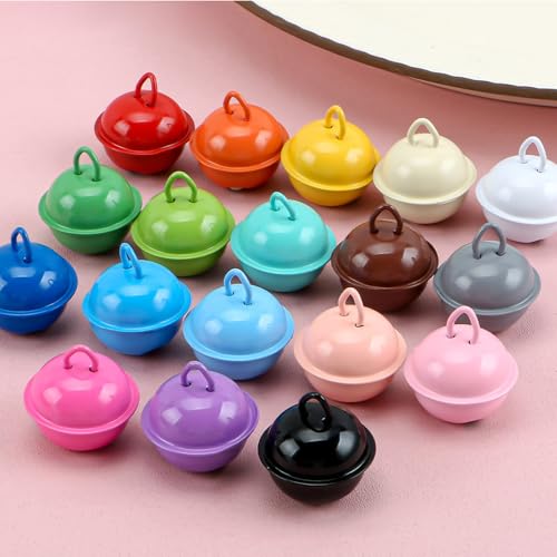 50 Stück Glöckchen, Farbige Glöckchen,Glöckchen zum Basteln 22mm,Bunt Kleine Glöckchen mit Öse, Metallglöckchen,für Handwerk, Schmuck, Festival Dekoration, Haustier Glocken