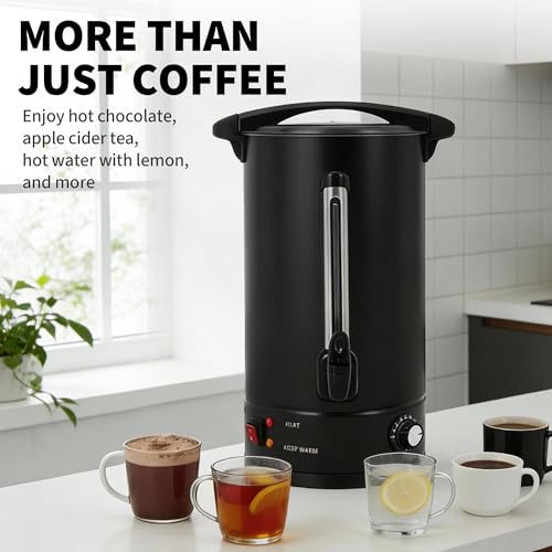 Image of 110-Cup Commercial Coffee Urn, 16L /4.2 Gal Double Wall Insulation Coffee Dispenser, Stainless Steel Large Hot Beverage Dispenser with Automatic Temperature Control & Faucet for Party Buffet, Black