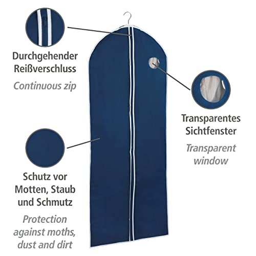 WENKO Kleidersack Air, für Reisen oder zum Verstauen, mit praktischem Sichtfenster & durchgehendem Reißverschluss, schützt vor Motten, Staub & Schmutz, atmungsaktives Vlies-Material, 60x150 cm, Navy