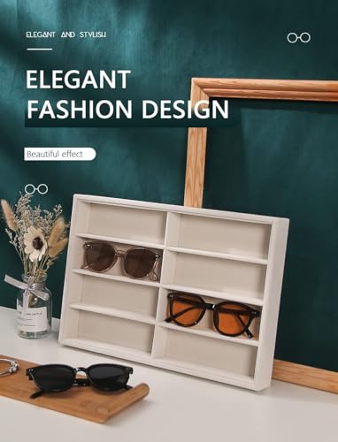 Sonnenbrillen-Organizer mit 8 Fächern, Samt Brillenaufbewahrungsbox in Beige, Brillenbox Brillen Organizer Damen Herren, Brillenständer Schmuckaufbewahrung Schublade, Aufbewahrung für mehrere Brillen