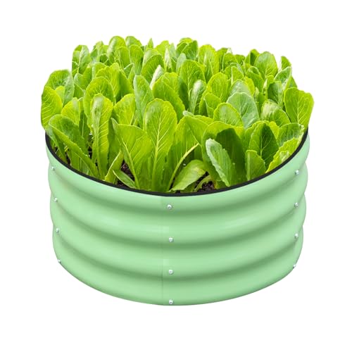 SnugNiture 2x2x1ft Round Galvanized Raised Garden Bed Kit Outdoor, Metal Planter Box for Planting Plants Vegetables, Green