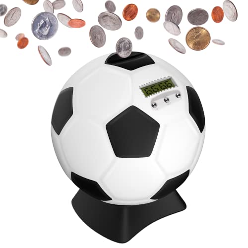 MOMMED Piggy Bank,Digital Counting Moneybox,Soccer Ball Piggy Bank,Piggy Bank for Boys,Money Bank with Football Look,Coin Saving Bank with Automatic LCD Display